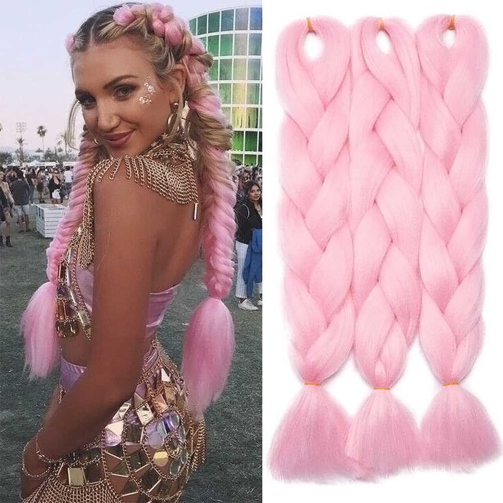 ColorfulPanda 3pc/pack 24inch Synthetic Ombre Jumbo Braiding Hair Extension Heat Resistant Synthetic African Box Braids Crochet Twist Braided hair (Pink) โ image 1