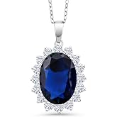 Gem Stone King Oval Blue Simulated Sapphire Pendant Necklace For Women | 13.00 Cttw | 925 Sterling Silver | Oval 13X18MM | Fine Jewelry Gift for Women Mom Wife Her | With 18 Inch Silver Chain