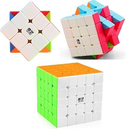 AdiChai New Combo Mega Offer of Three QIYI QiYuan Magic Speed Cubes - 3 by 3, 3x3 3 X 3 Cube ,4 X 4, 4X4 , 4 by 4 Cube, and 5X5 , 5 X 5 , 5 by 5 Speed Cubes.