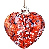 Hand Blown Glass Love Heart Gazing Balls for Valentine's Day Gift, 3.8" Friendship Balls for Garden Window Hanging Home Decoration (Red - A)