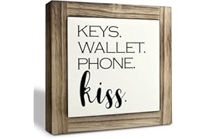 XJCUG Inspirational Wood Signs, Box Wood Plaques Desk Décor, Decorative Plaques for Front Door Porch, Freestanding Entry Cabinet Decor, Entryway Decor for Shelf, Rustic Home Decor, Keys Wallet Phone Kiss