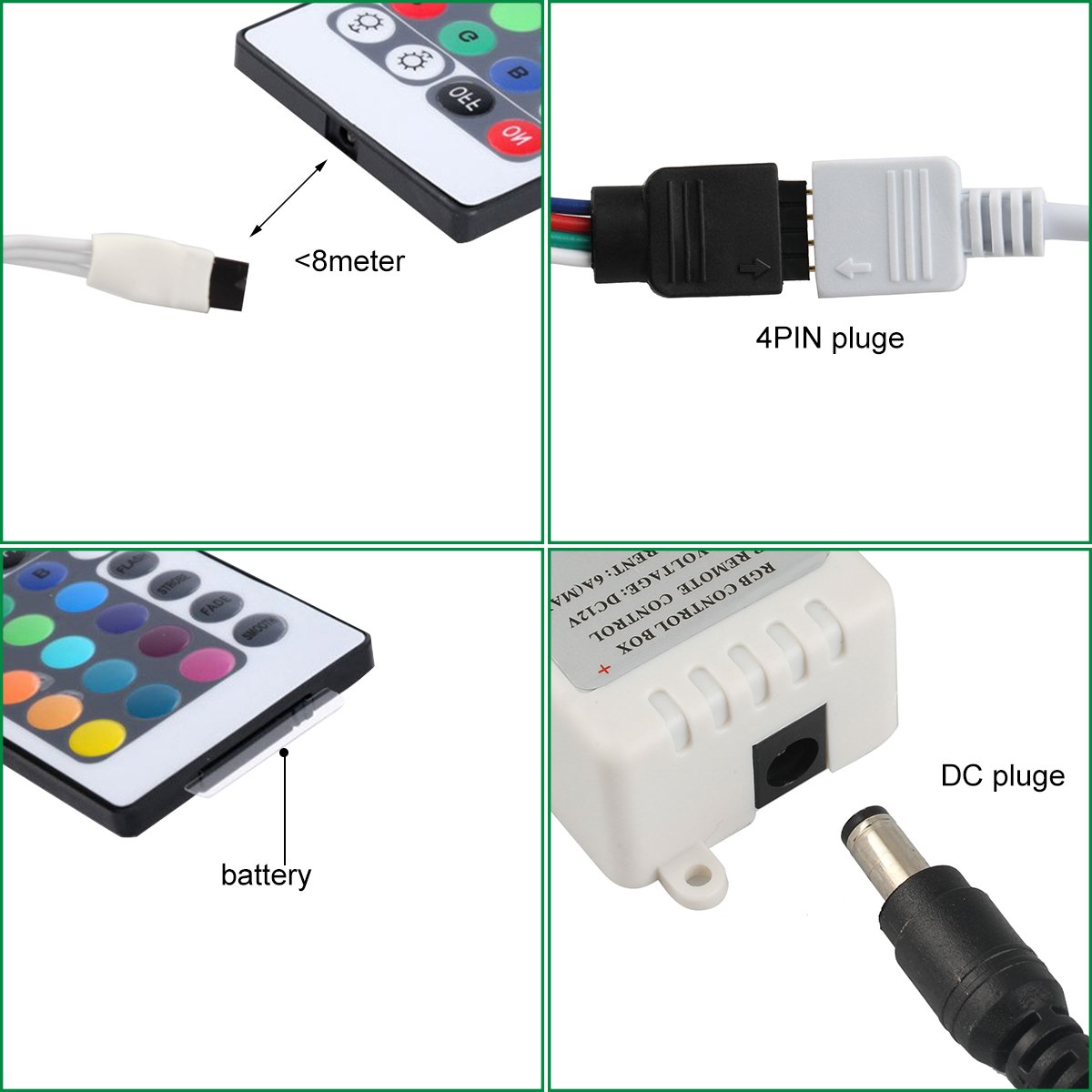 B2ocled LED RGB Flexible Strip Lights Kit SMD 5050 16.4Ft(5M) 300leds Waterproof Color Changing with 24key IR Controller and 12V 2A Power Supply Adapter