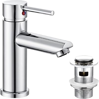 Hapilife Basin Mixer Taps Chrome Single Lever with Pop Up Waste G1/2 Hoses