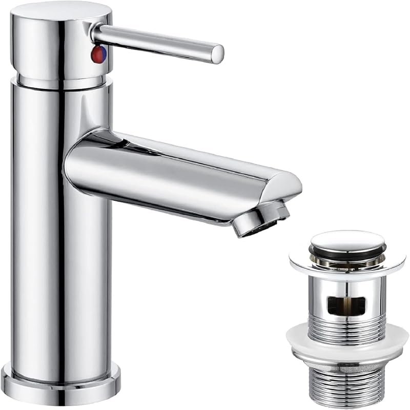Hapilife Basin Mixer Taps Chrome Single Lever with Pop Up Waste G1/2 Hoses