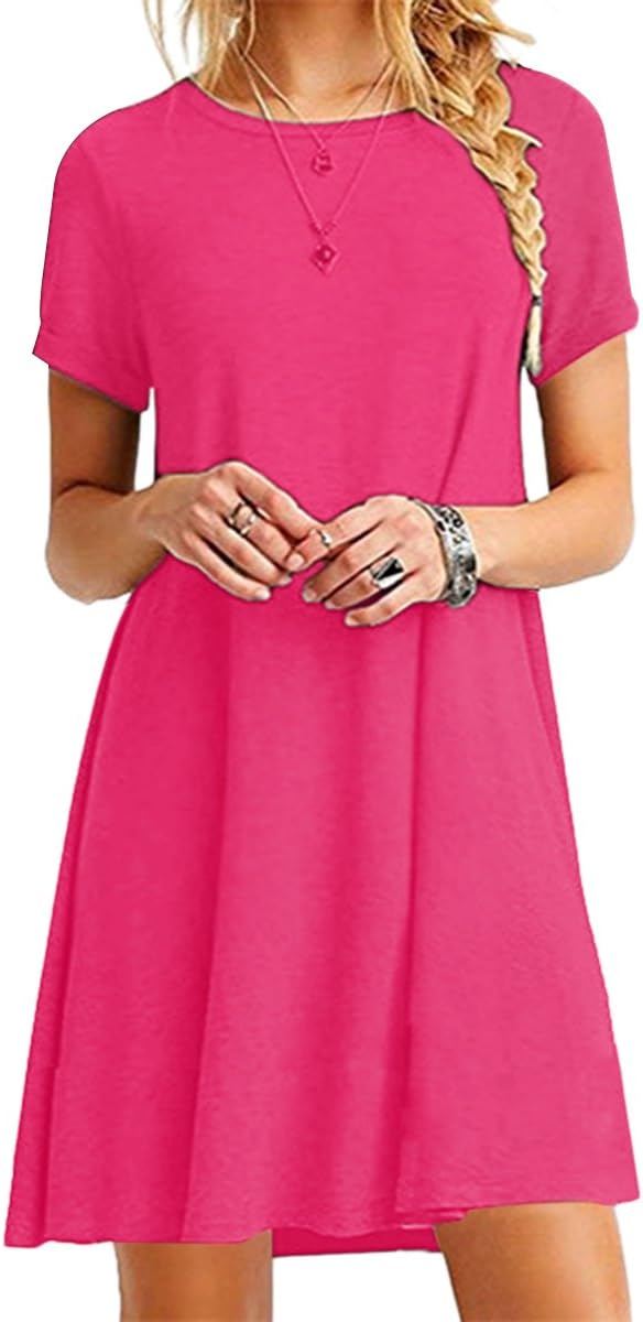 YMINGDamen Casual Langes Shirt Kurzarm T-Shirt Kleid Rundhals Sommerkleid XXS-XXXXXL(32-50)