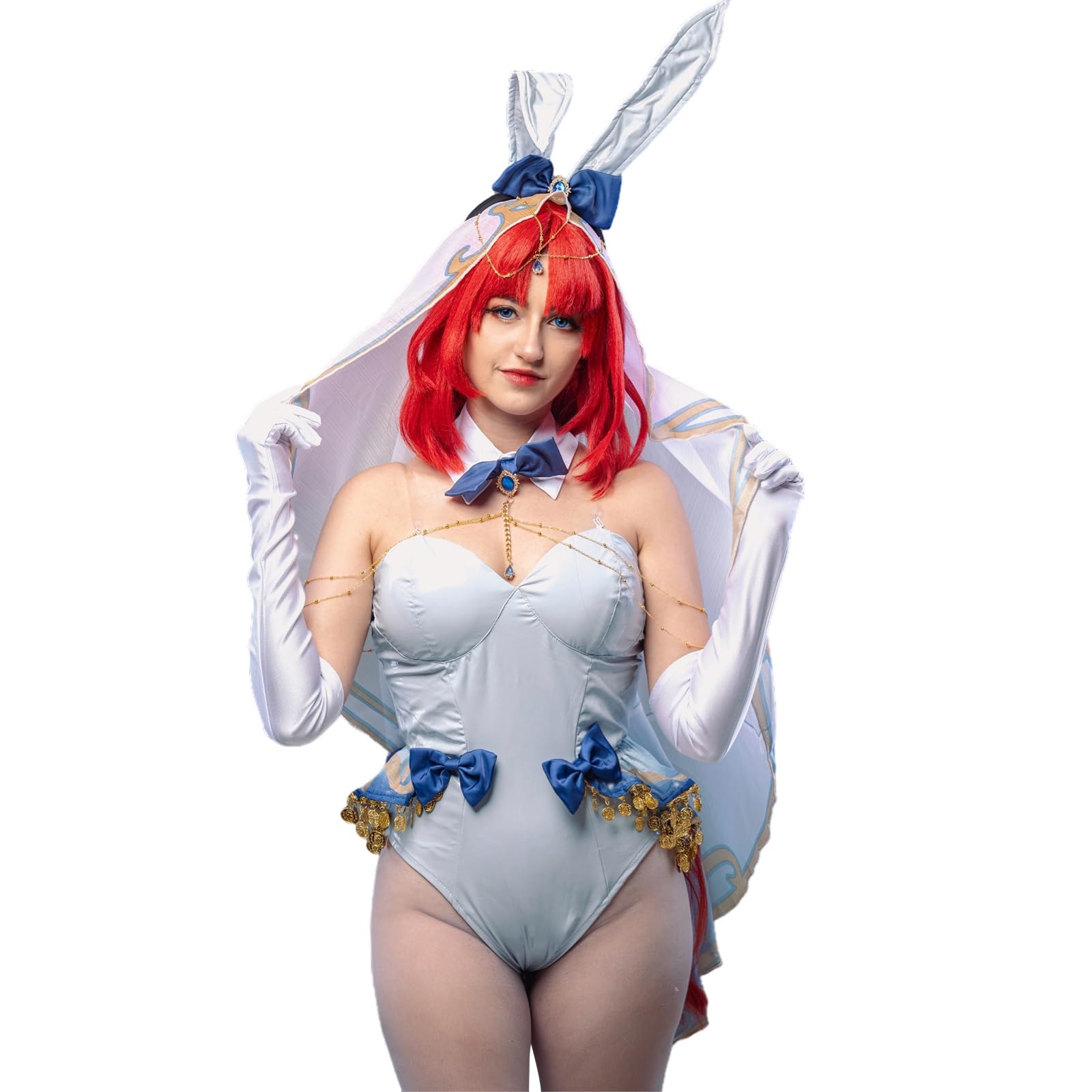 Photo 1 of NSPSTT Genshin Cosplay Nilou Bunny Girl Cosplay Blue Bunny Costume Woman Outfit, L