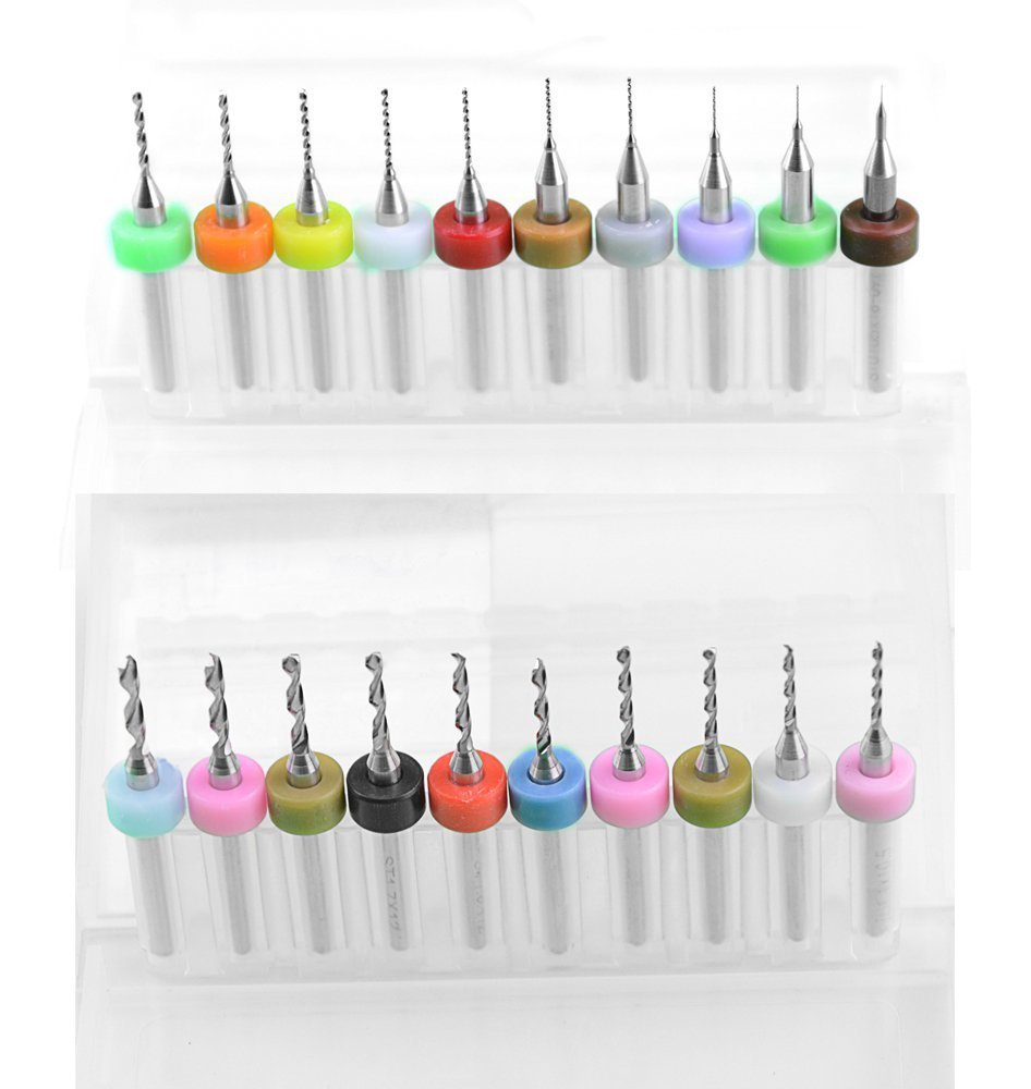 BGTXINGI 20pcs PCB Print Circuit Board Carbide Tungsten Steel Micro Drill Bits Set Shank 0.10mm to 1.0mm and 1.1mm to 2.0mm (1 Each)