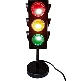 Kicko 11-Inch Traffic Lights Lamp with Base - 4-Mode Color Changing Stop Light Lamp for Kids&rsquo; Bedroom, Party Decoration or Playroom - Battery or USB Powered Mini Lighting - Ideal Traffic Light Decor