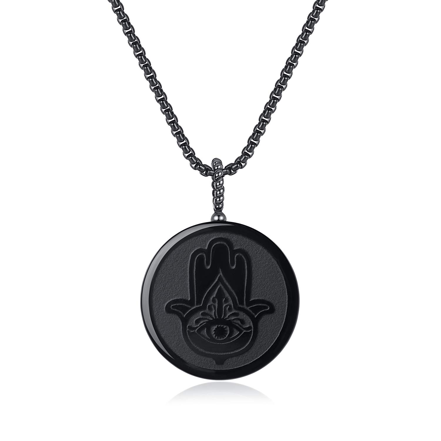 COAI Hamsa Necklace Black Obsidian Stone Hands of Fatima Necklace for Men Women