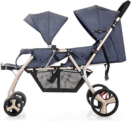 Amazon Feemom二人乗りベビーカー 背面ベビーカー ワンタッチ開閉 双子ベビーカー リクライニング機能付き ブレーキ付き 大容量物置カゴ 折り畳み簡単 6ヶ月 60ヶ月頃対象 旅行 おでかけ ネイビー 二人 多人数用ベビーカー ベビー マタニティ 通販
