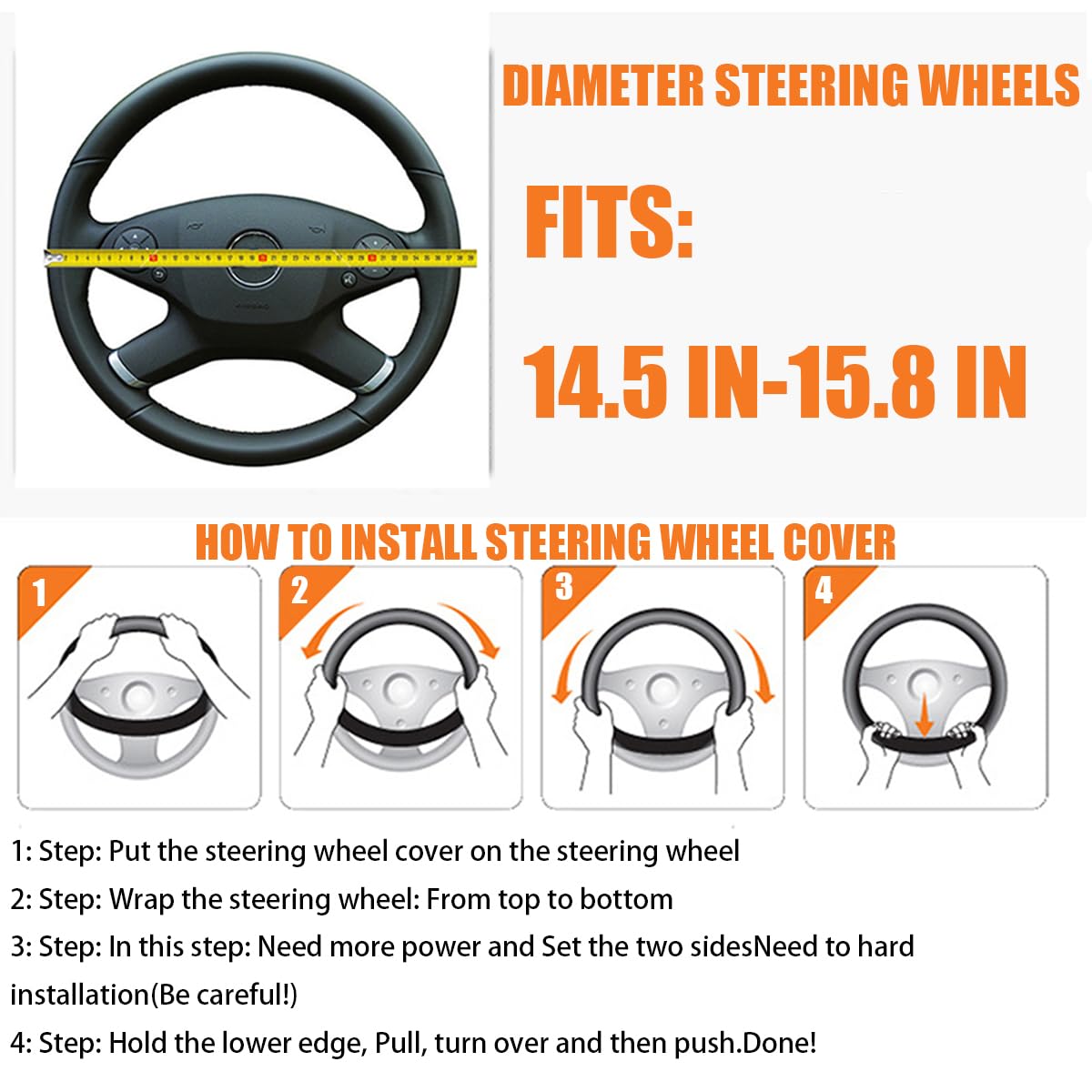 Car Steering Wheel Cover, Anti-Slip Leather Breathable Comfortable Automotive Steering Wheel Cover Protector Decoration for Men and Women, 15 Inch Universal for SUV, Truck, RV（Black）