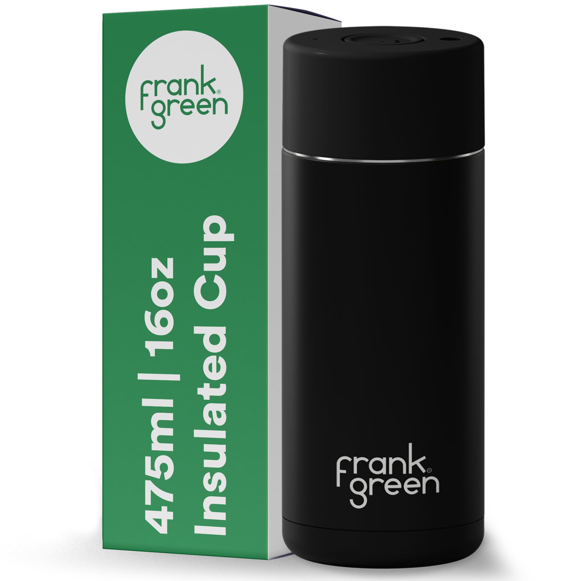 frank green Insulated Travel Mug for Cold Or Hot Drinks - 475ml/16oz Reusable Coffee Cup with Push-Button Lid, Ceramic Lined, Triple Wall Vacuum - Midnight Black — image 1
