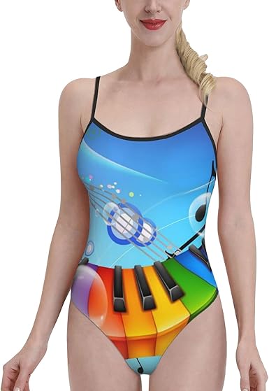 pengyong Colorida nota musical para mujer traje de baño de una pieza de