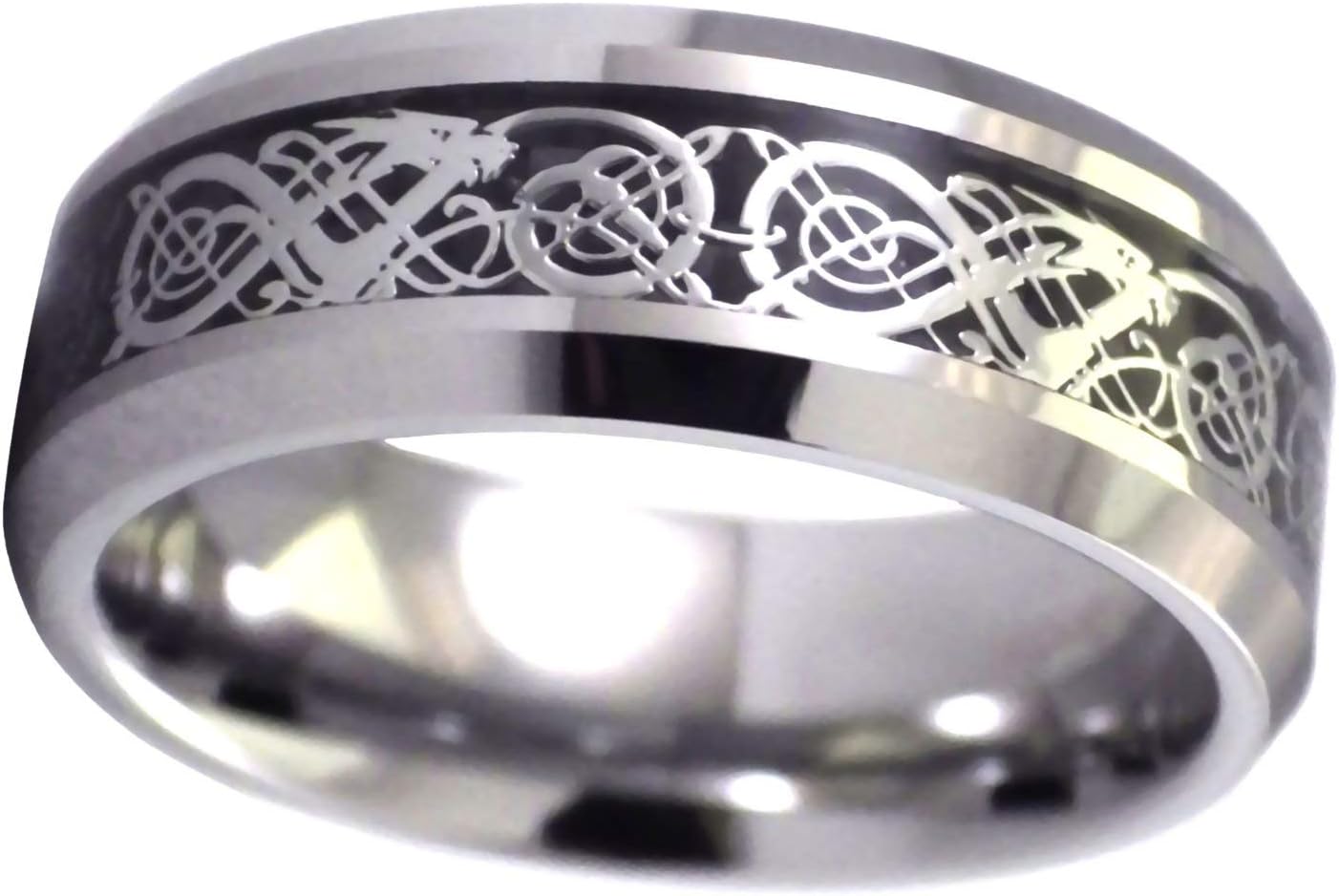 Fantasy Forge Jewelry Tungsten Celtic Dragon Ring Viking Black Wedding Band Handfasting Sizes 6-15 8mm