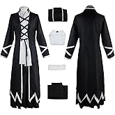 BICOPU Adults Anime Black Robe Cosplay Costumes Japanese Traditional Kimono Uniform Full Set Halloween Outfit for Mens
