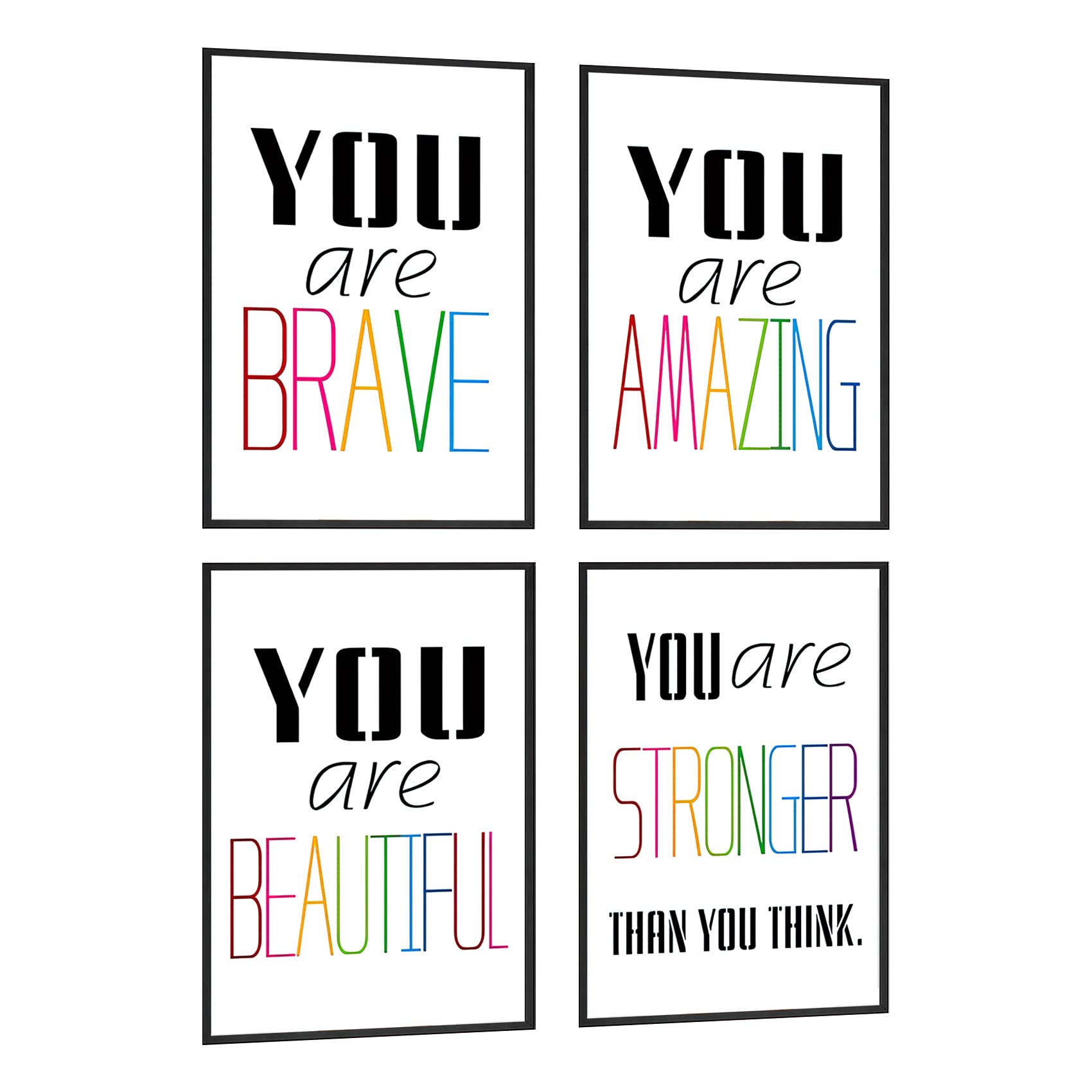 Generic 4-Piece Wall Art Canvas Prints - Color Words Inspirational Quotes, Motivational Posters, Cartoon Pictures, Black Frame, 8 x 12 Inch, Kids Room Decor — image 1