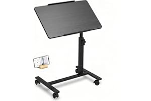 JXINONT OverBed Table with Wheels Adjustable Height Bedside Table Rolling Desk Laptop Bed Table Overbed Desk - Black