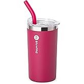Bluwing Skinny Tumbler with Straw-12 oz Insulated Travel Coffee Tumbler Stainless Steel Double Wall Coffee Mug, Sweat-Free (Fuchsia Red)