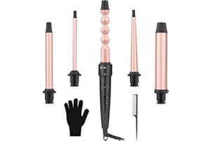 5 in 1 Curling Wand Iron Set - EMOCCI PRO Instant Heat Long lasting Hair Waver Iron Straightener and Curler 2 in 1 with 5 Int