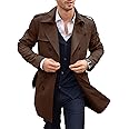 PASLTER Mens Trench Coat Notched Lapel Double Breasted Long Jacket Windbreaker Overcoat Pea Coat