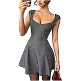 Floerns Women's Sweetheart Neck A Line Mini Dress Cap Sleeve Party Going Out Dresses