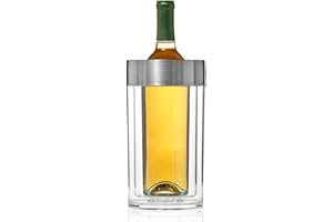 Wine Enthusiast Double Wall Iceless Wine Bottle Chiller – Premium Thermal Insulated Single Bottle Bucket for Tabletop Cooling
