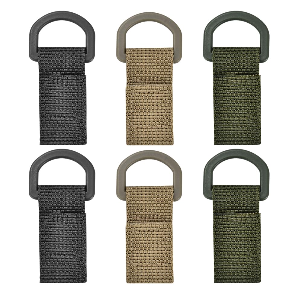 XINGSUI 6 Pcs Tactical Hanging Belt Webbing Carabiner Buckle,Keychains Hanging Buckle,Strap Nylon Snap Hook Clip,for Outdoor Camping Hiking (Black, Green Army Green)