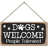 Dog Welcome People Tolerated Dog Lover Rustic Wooden Hanging Sign Decor, Front Door Wall Decor Sign Wood Plaque for Farmhouse Garden Home Porch Entryway, Pet Paw Hanging Wall Art Gift (1 pack)-11