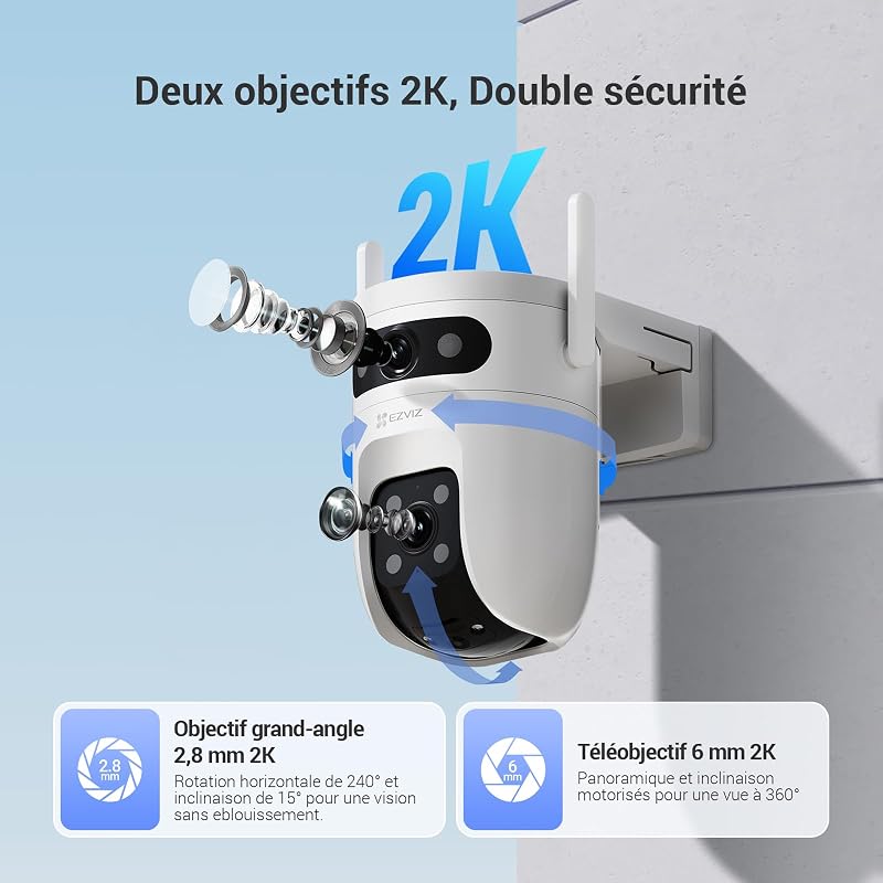 6MP(3MP+3MP) Caméra Surveillance Extérieur à Double Objectif, C9c 2K