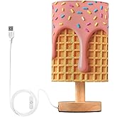 Chocolate Waffle Cream Table Lamp for Bedroom Bedside Reading Lamp Desk Lamps Cylinder Nightstand Sleeping Light Lamp for Liv