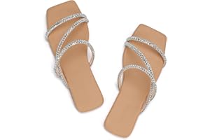 DOBOLIN Women's Wide Width Strappy Flat Sandals Dressy Squared Open Toe Slide Sandals Comfortable Trendy Summer Sandals 2024