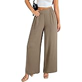 Acelitt Women's Wide Leg Pants Elastic High Waist Casual Palazzo Pants Trousers with Pockets