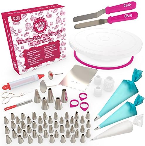 Exclusive Cake Decorating Supplies with Cake Turntable - The Biggest 80 PCS Baking Supplies - Cake Decorating Kit - Baking Set : Piping Bags and Decorating Tips - Decorating Turntable other Baking Kit