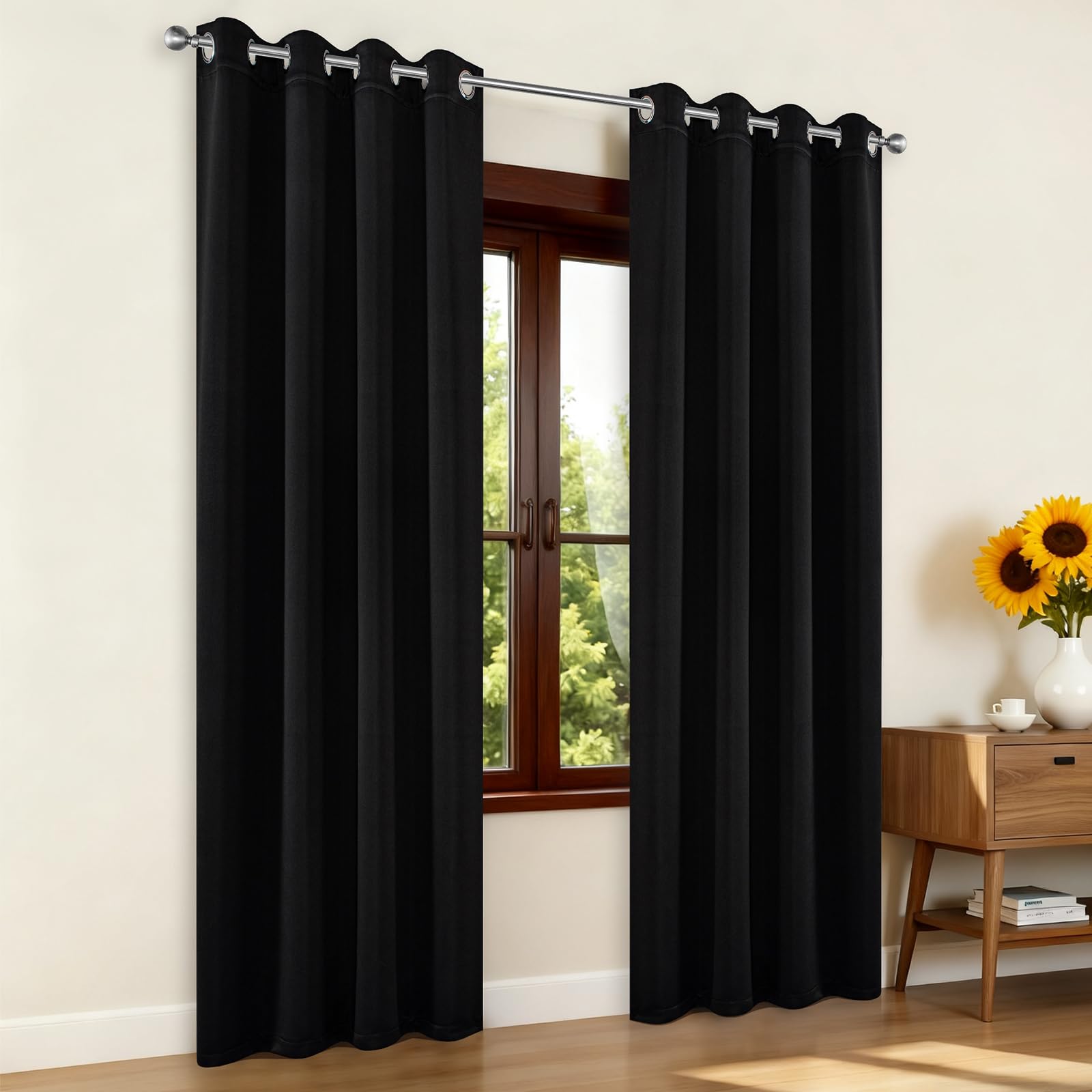 View 1 of ***DAMAGED - SEE NOTES/PICTURES***Joydeco Blackout Curtains for Bedroom 95 Inch, Black Curtains with Grommets, Noise Reducing Energy Saving Wrinkle-Free Thermal Insulated & Room Darkening Drapes for Living Room, 2 Panels
