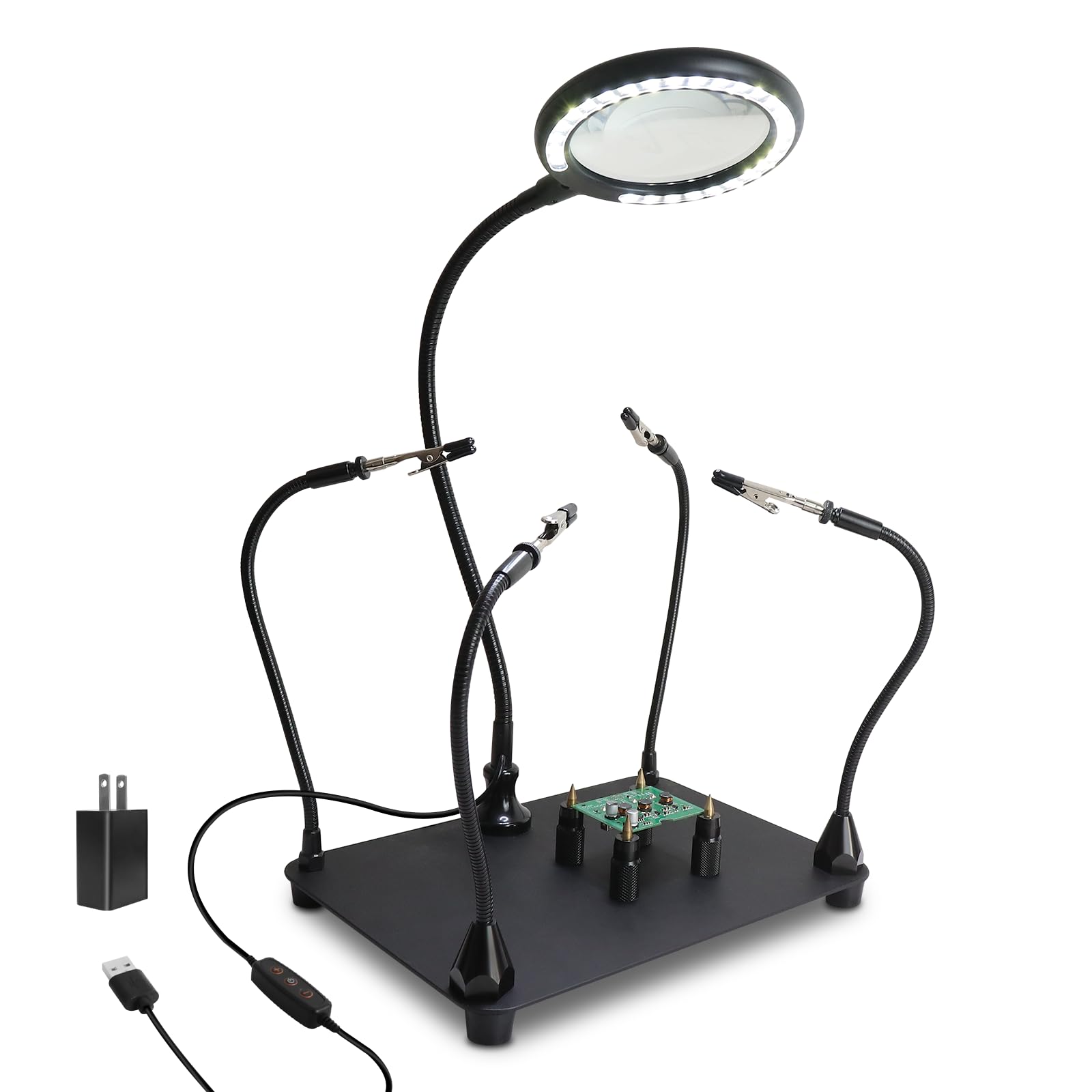 Photo 1 of XYK Magnetic Helping Hands Soldering Station with 3X Magnifying Glass and Light, 4 Flexible Helping Arms and Third Hand Tool for Electronic Repair, Jewelry Crafts