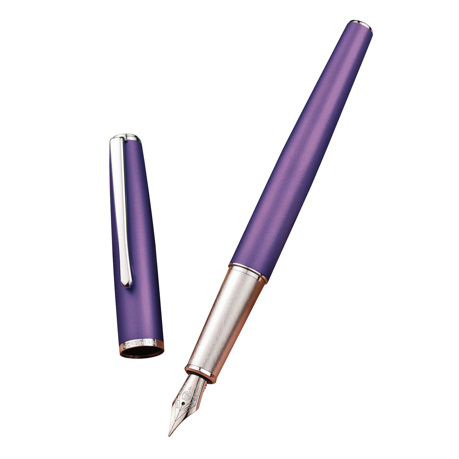 Hongdian 920 Purple Metal Fountain Pen Medium Nib Classic Pen, Includes Refillable Converter and Pen Pouch