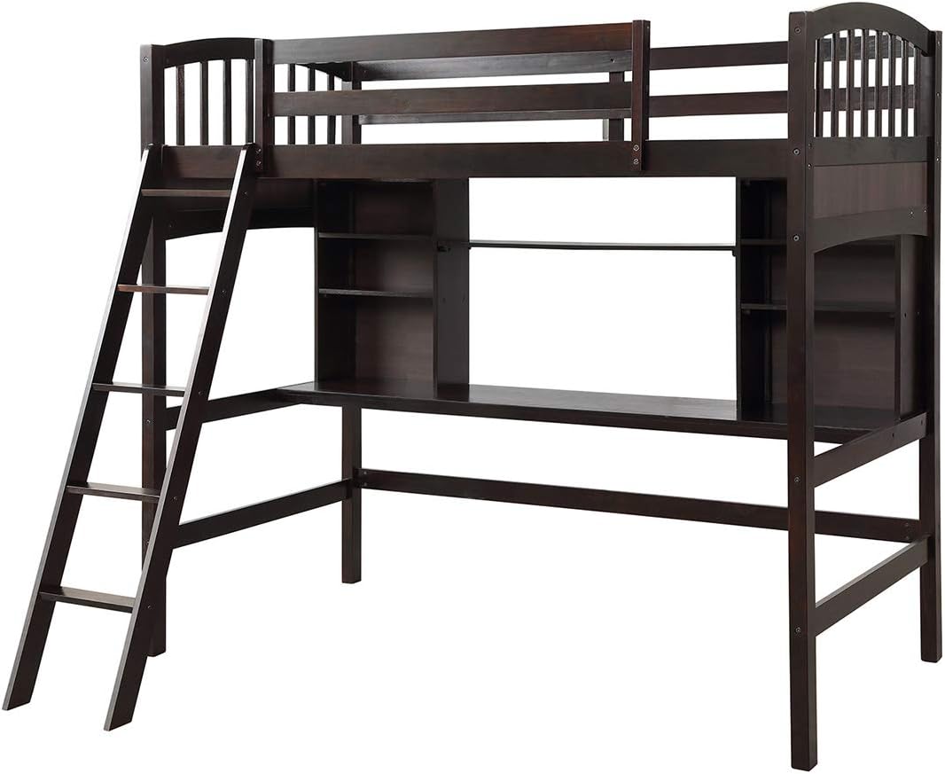 pine loft bed with desk