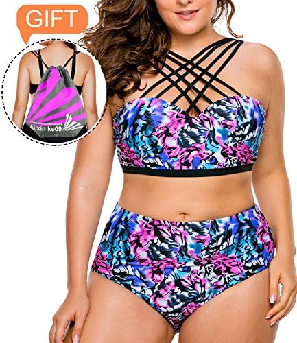 Jeferym 2018 Women’s Plus Size Swimsuits High Waist Strappy Push up Bikini Set Swimwear