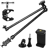 20" Magic Arm Clamp Kit with 1/4" & 3/8" Thread Clamp,Adjustable Friction arm- Articulating arm,with/Phone Clip/Tripod Mount Adapter,for Action Camera/DSLR/LCD Monitor/LED Lights/Cell Phone