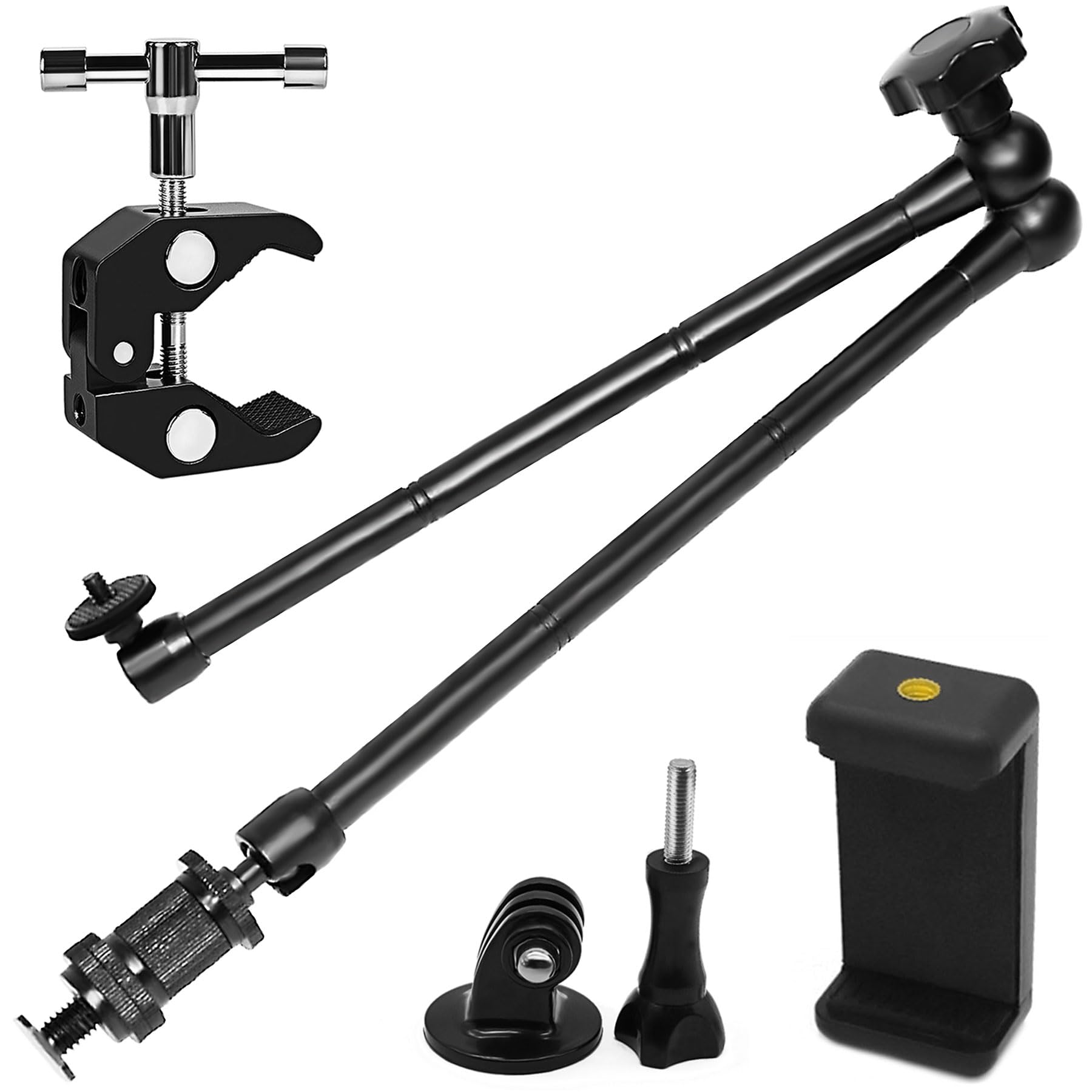 Photo 1 of Niewalda Camera Magic Arm articulating arm- 20 Inch Metal Adjustable Friction Articulated arm with Super Clamp/Phone Clip, for Various Action Camera/DSLR/LCD Monitor/LED Lights/Cell Phone
