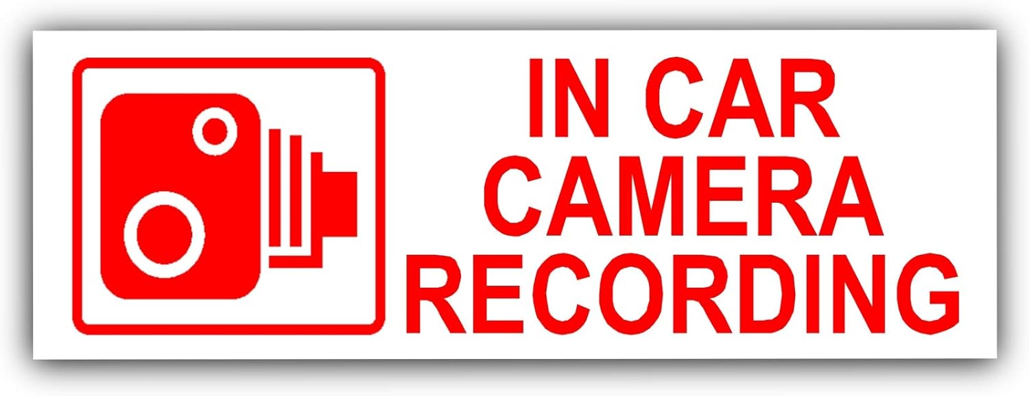 Platinum Place 5 x Small in Car Camera Recording-Red on White-Security Stickers-3.4x1.2 INCHES-Dashboard CCTV Sign-Van,Lorry,Truck,Taxi,Bus,Mini Cab,Minicab-Go Pro,Dashcam