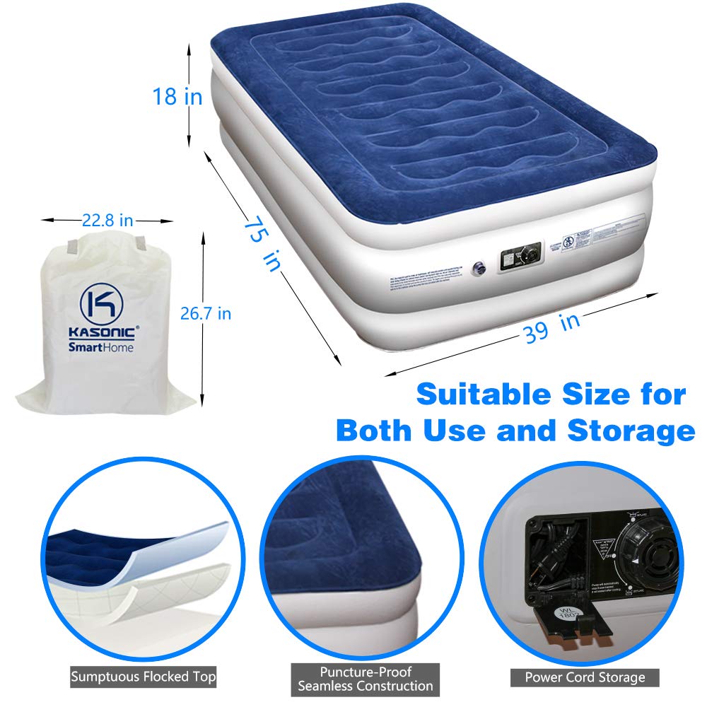 Kasonic Air Mattress Twin Size, Inflatable Airbed with Free Fitted