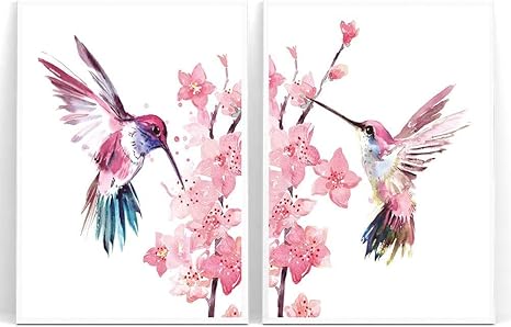 Ukart Lot De 2 Toiles Encadrees Colibri Sur Le Sakura Decoration Murale Motif Fleurs De Cerisier Pour La Maternelle Et Artiste Cadre 3 X 25 4 Cm Amazon Fr Bienvenue