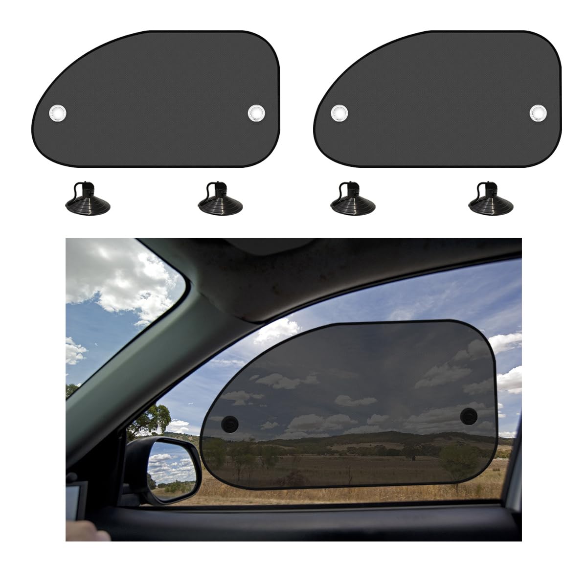 Photo 1 of Sylvil 2 PCS Car Window Shades, 25"×15" Side Window Covers Cling Sunshade with Suction Cups, Sunlight, Heat and UV Rays Blocker Protection for Baby, Universal Car Accessories (Front)