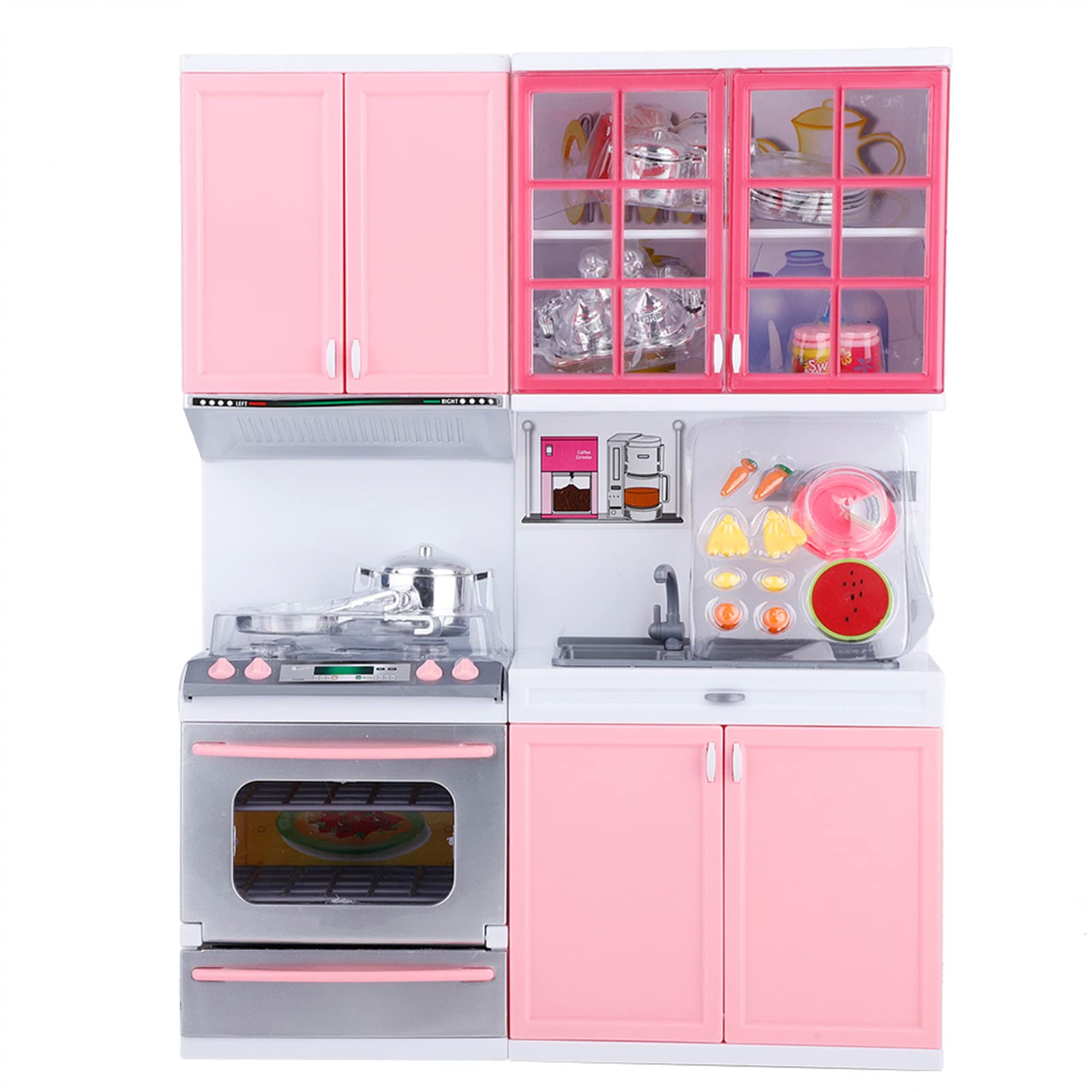 Mini Kitchen Pretend Role Play Toy Set, Gas Oven, Microwave Oven, Dish Washer Sink, Cabinets and Kitchen Tools with Sound and Light Design, and Prize for Your Children