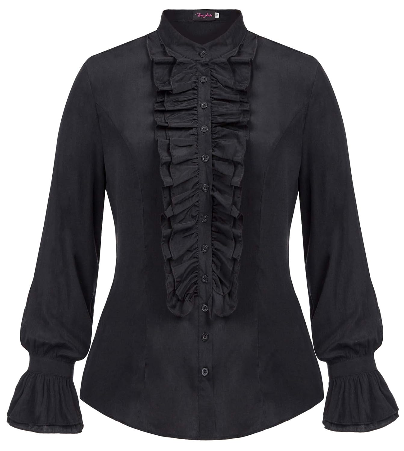 Steampunk Costumes, Outfits for Women Hanna Nikole Women Plus Size Victorian Gothic Ruffled Lotus Shirt Blouse Tops $23.99 AT vintagedancer.com