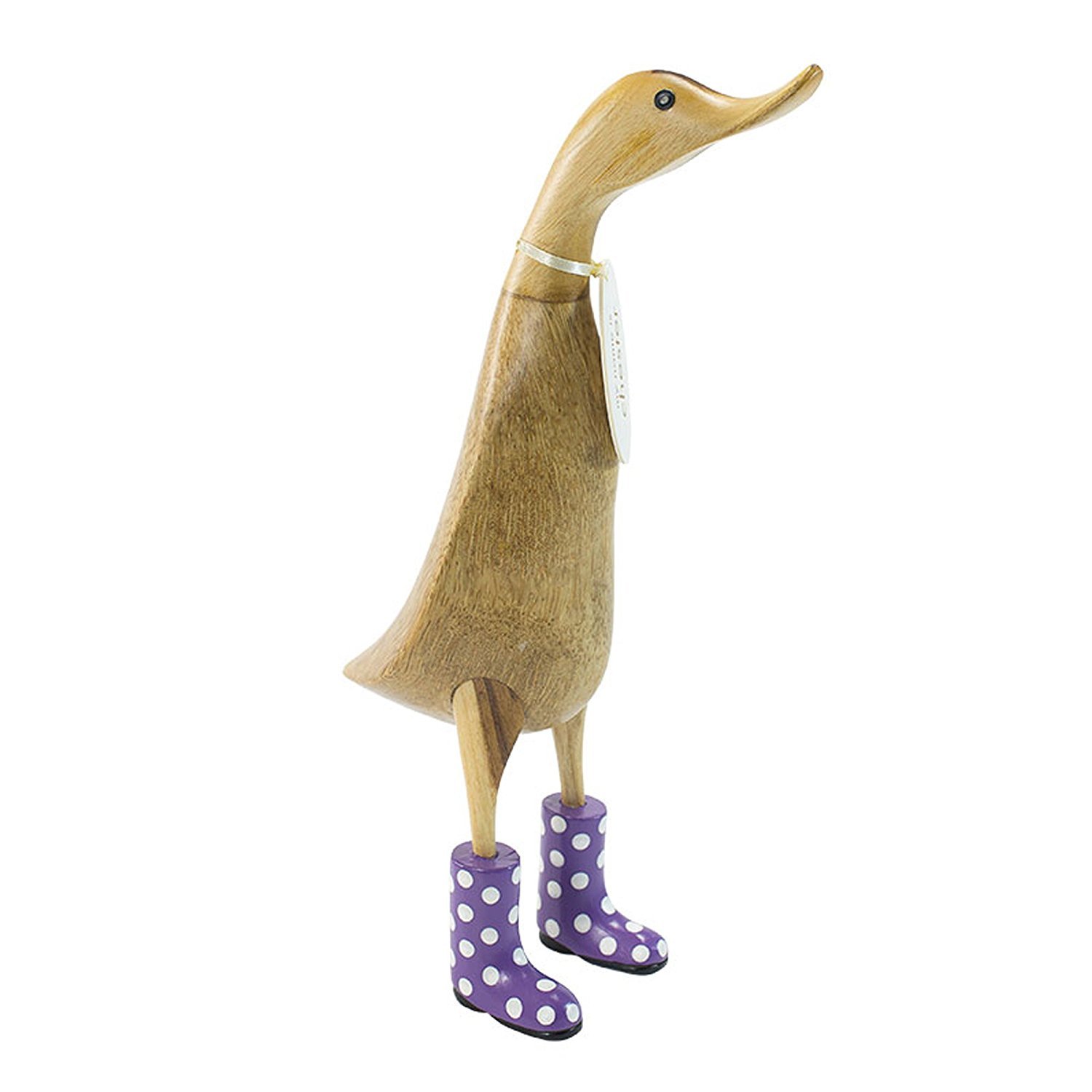 DCUK Natural Wooden Duck Ducklet Spotted Welly Boots Decorative Statue