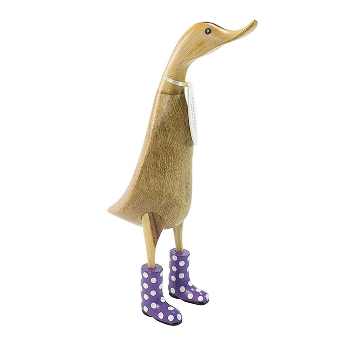 DCUK Natural Wooden Duck Ducklet Spotted Welly Boots Decorative Statue