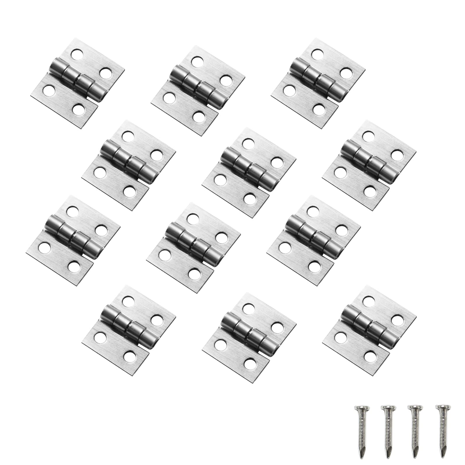 100Pcs Mini Brass Hinges Hardware 10 x 8mm 180 Degree Miniature Furniture Wooden Box Jewelry Chest Box Dollhouse Cabinet DIY Accessories (Silver)