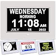 AINFTIME Clock with Day and Date for Elderly-3 Colors Display Digital Calendar Alarm Clock Dementia Alzheimers Clock with Extra Large Display (7in White)